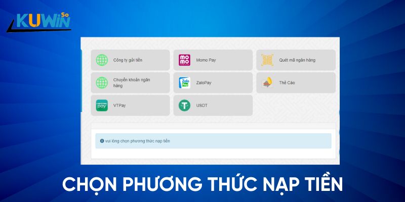 Chọn phương thức nạp tiền